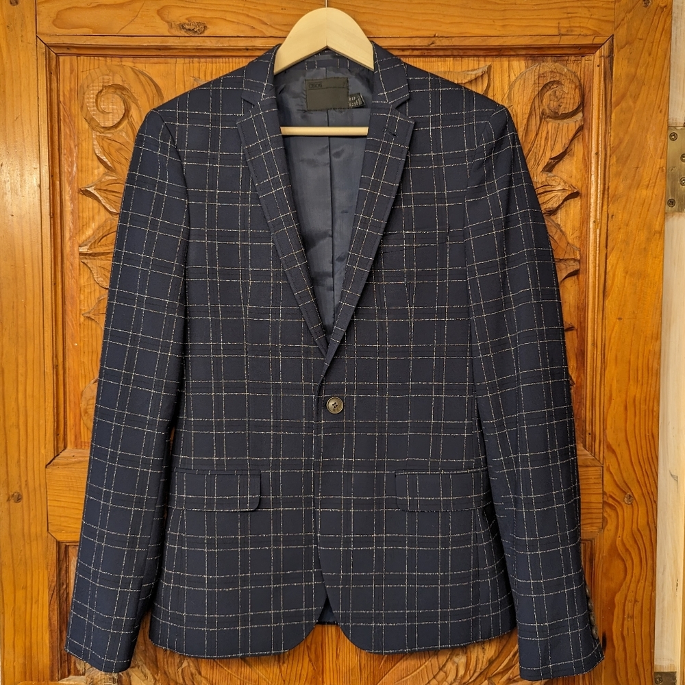 ASOS DESIGN super skinny blazer - navy windowpane